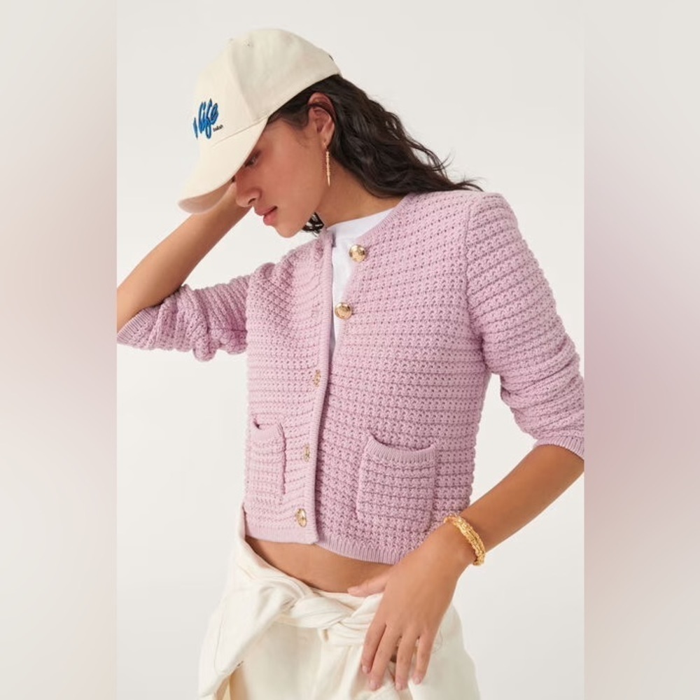 NEW Ba&sh Bash Gaspard Tweed Cardigan Jacket In Purple Lilac | size 2 / M - Picture 1 of 13